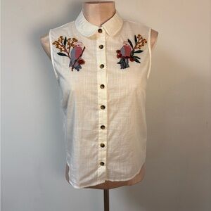 Princess Highway Womens Sleeveless Embroidered Cream Button-Up Top Sz 10